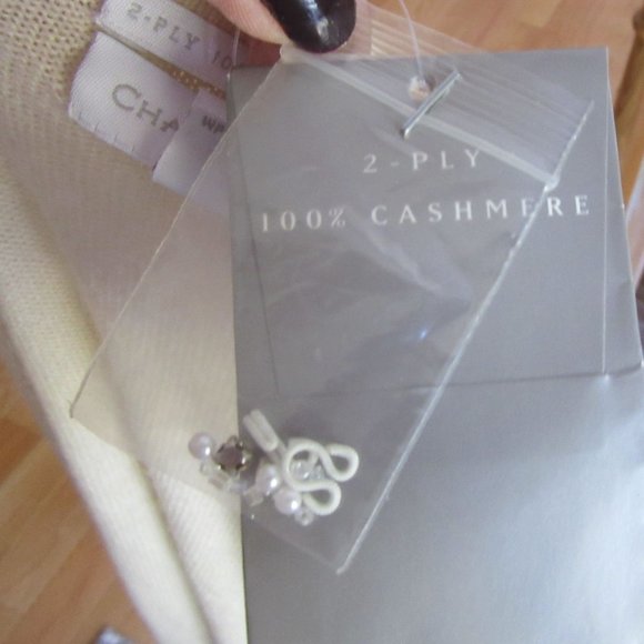 New, Charter Club Open 2 Ply Cashmere Cardigan w Faux Pearls & Rhinestones, M - Picture 9 of 9